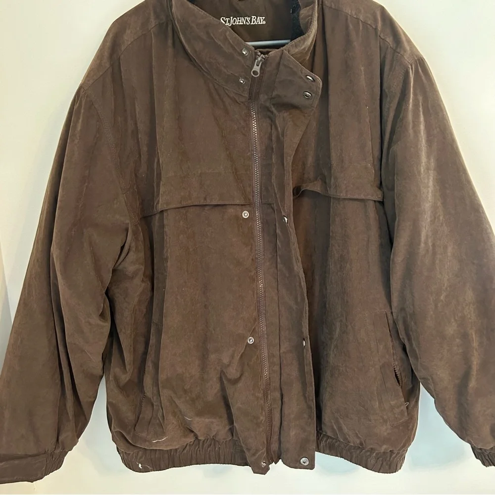 VTG St.‎ John's Bay Men's Thick Faux Suede Bomber Jacket Brown Size 2XL
